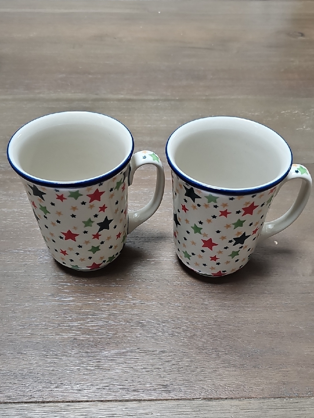 Polish Pottery -- 2 Mugs With Star Pattern